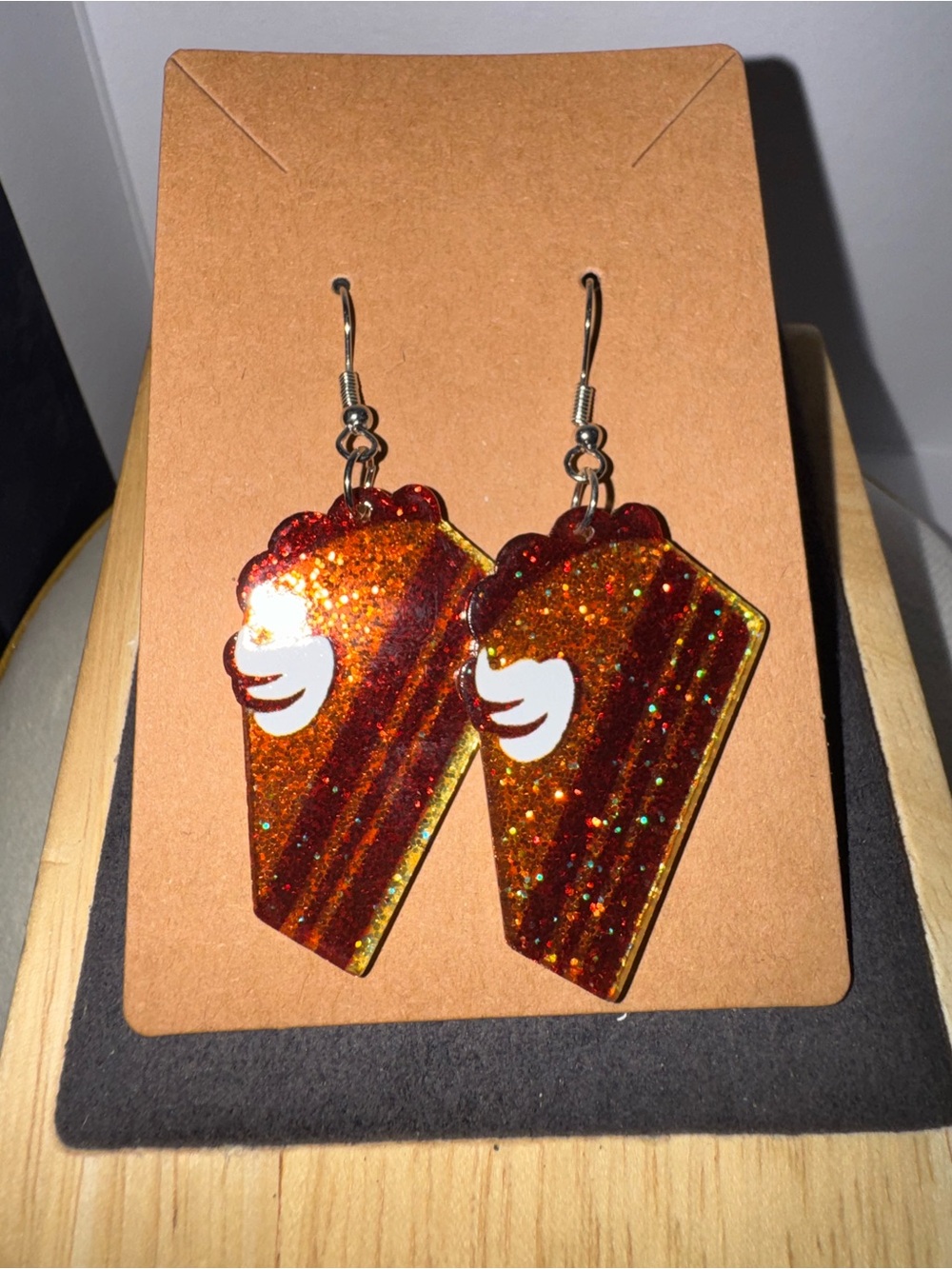 Glitter Coffin Cake Slice Dangle Earrings - Orange & Red